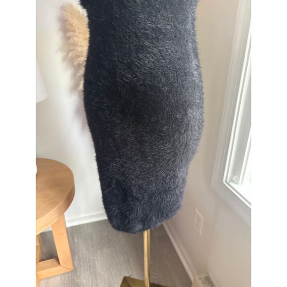 NWT Fabletics Black Faux Mohair 90s Mini Dress Womens Medium Fuzzy Bodycon - Picture 5 of 8